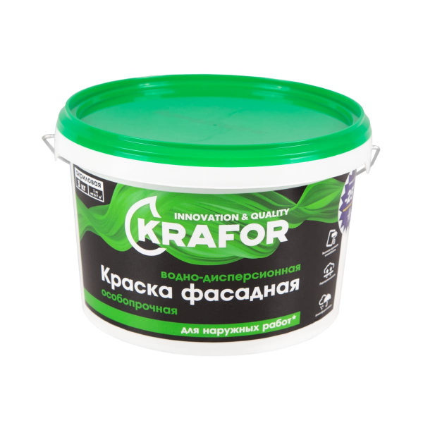 Краска фасадная особопрочная Krafor 3 кг (Зеленая) 26948