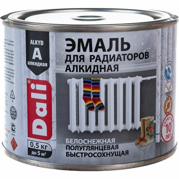 Эмаль для радиаторов Dali акриловая Белая 0,5кг